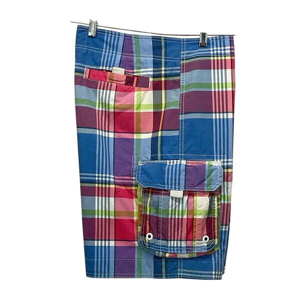 Abercrombie Fitch Cargo Tugger Board Shorts Men's M Multicolor Plaid Swim Trunk - Picture 8 of 8